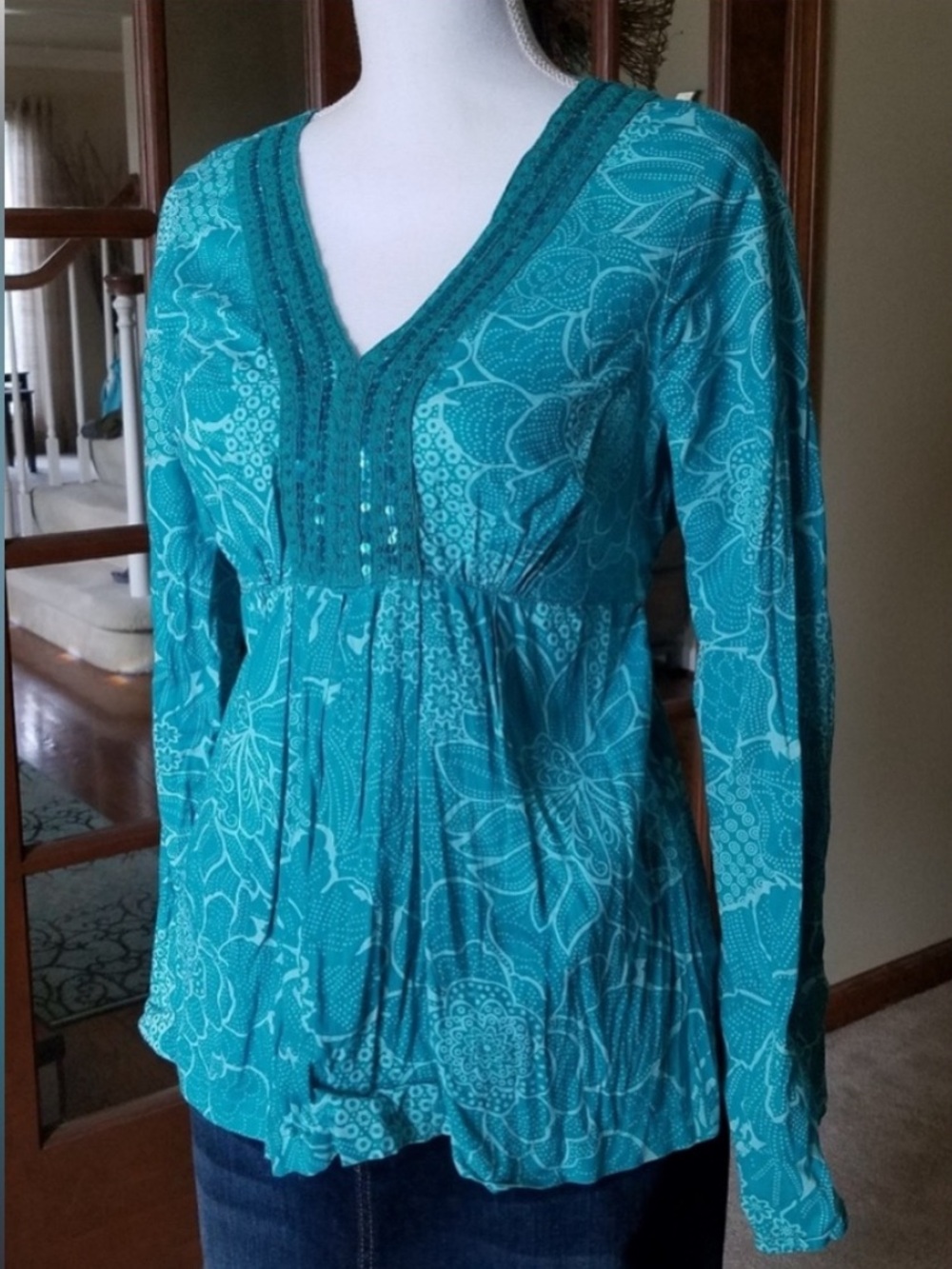 Debenhams Embroidered Bell Sleeve Bohemian Green Paisley Tunic Top from London